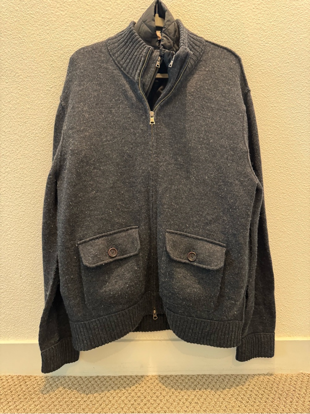 Banana Republic charcoal gray full-zip knit wool sweater w/ removable lined vest